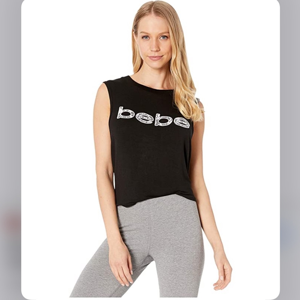 Bebe Sport Black White Lace Sleeveless Muscle Top